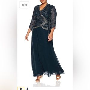 J Kara Women's Long 3/4 Sleeve V-Neck Beaded Faux Wrap Dress women’s dress